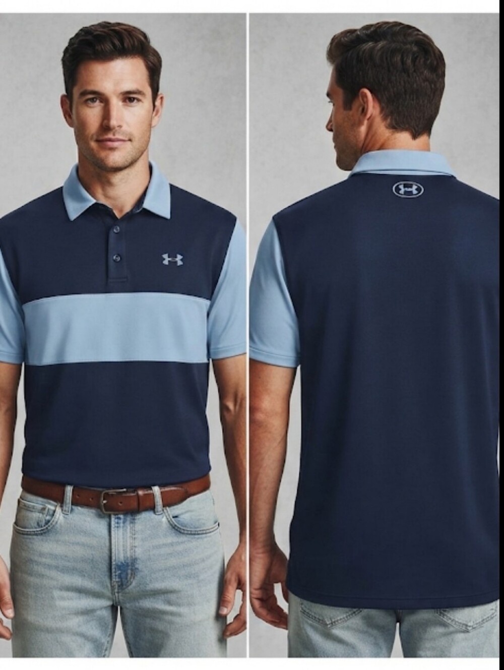 Under Armour Men’s Navy and Light Blue Colorblock Polo